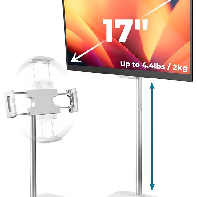 COOPER TabStand, 20" Tall iPad Stand for Desk, Portable Monitor Holder up to 17" Holds 4.4lb, Desktop Tablet Stand, Tablet Mount, Apple iPad Holder for Desk, for Samsung, Kindle, Fire (Frost White)