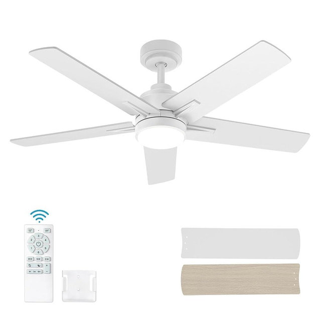 YUHAO 48 Inch White Ceiling Fan with Light and Remote Control.Noiseless,Dimmable, 3CCT,6 Speeds Reversible, Modern DC Ceiling Fans for Indoor Use