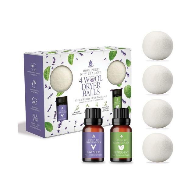 Pursonic Wool Dryer Balls Bundle - Reusable Laundry Balls Made from Pure New Zealand Wool - Includes Lavender & Peppermint Oils.