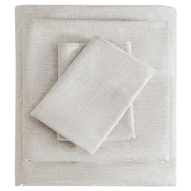 Bedmoon Linen Look Queen Sheets, Cotton Like Soft Cationic Sheets, Luxury Deep Pockets Bed Sheet Set with Corner Straps, Khaki