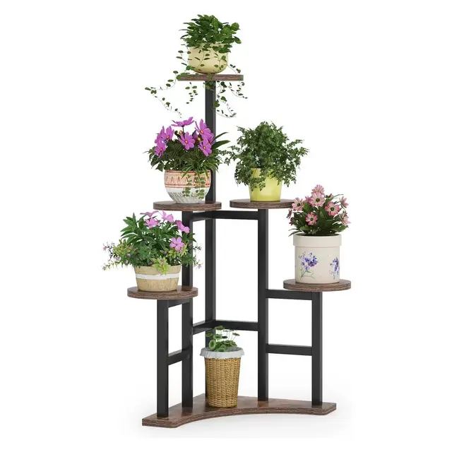Tribesigns 6-Tier Corner Plant Stand, Multiple Potted Plant Display Holder Rack, Rustic Brown