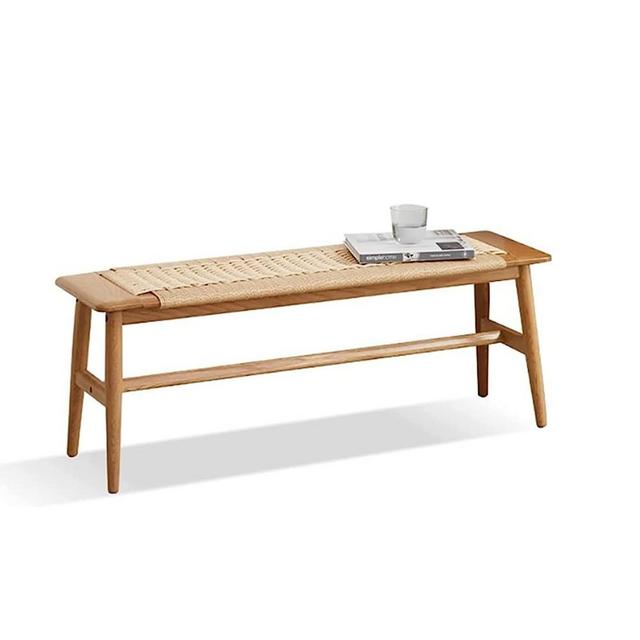 Hymus 32" L 100% FAS Oak Wooden Bench Indoor - Solid Wood Rope Woven Entryway Bench, Dining Bench, Boho Furniture for Entryway, Dining Room, Bedroom, Kitchen (Natural)