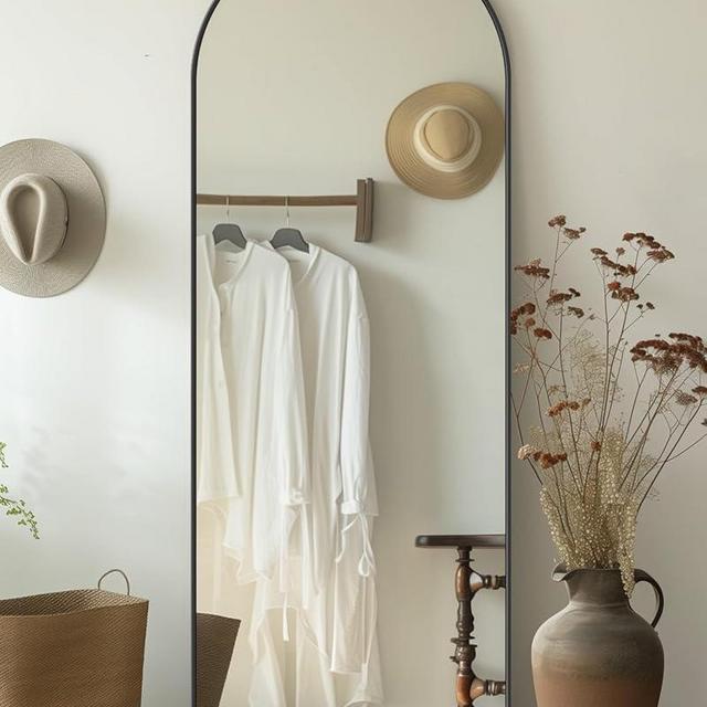 Full Length Mirror, 58"x19" Arch Floor Mirror, Floor Standing Mirror Freestanding Arch Full Body Mirror with Stand for Bedroom, Hanging Mounted Mirror for Living Room Cloakroom, Black