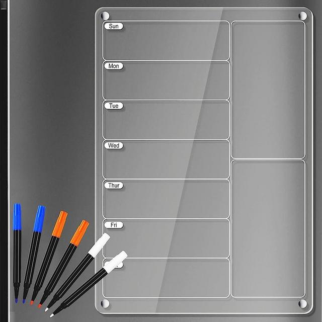Acrylic Meal Planner Magnetic Menu Board for Kitchen French Fridge w/ 6 Markers, Clear Weekly Calendar Planning Noteboard Refrigerator Dry Erase Board to Do/Grocery/Shopping List/Chore Chart, 12x9’’