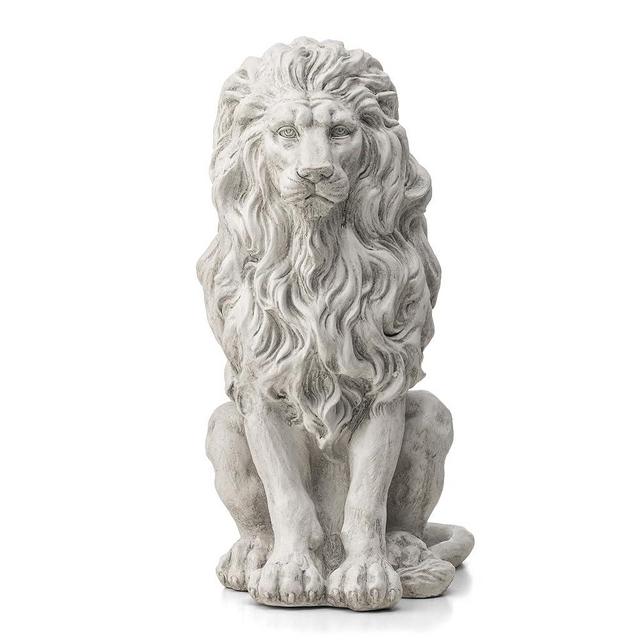 Glitzhome Guardian Sitting Lion Garden Statue MGO Outdoor Decoration, 20.75" H, White