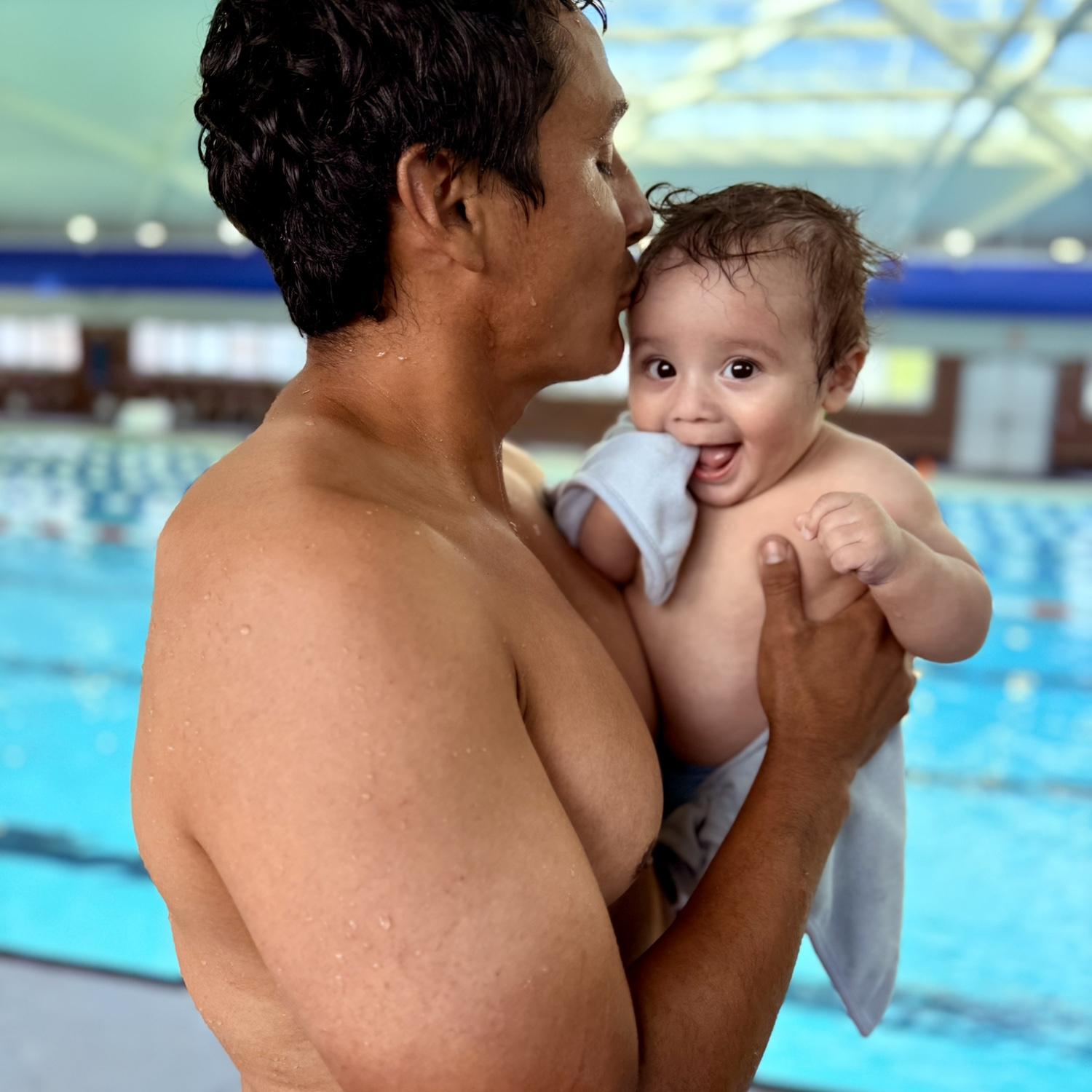 Daddy and Baby Jeffrey had fun at Aquatots. He really loves the water!