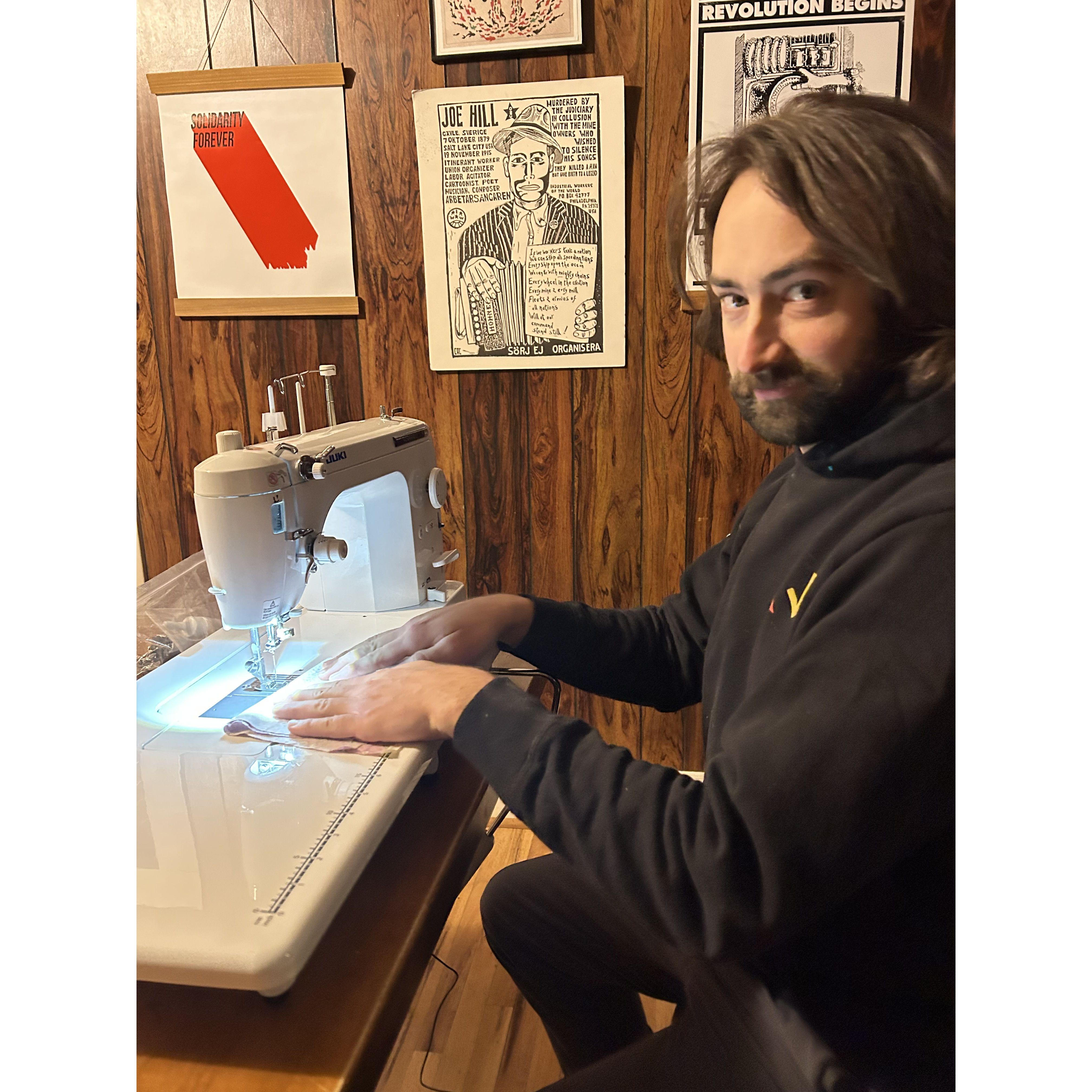 Colette's mom Anita taught Raph to sew and he immediately surpassed Colette!