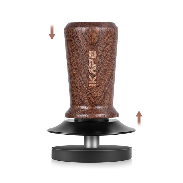 IKAPE 51mm Espresso Tamper, Spring-loaded Calibrated Tamper with Walnut Handle, Titanium Ripple Plating Base, Fits for 51 Espresso Machine Bottomless Portafilter