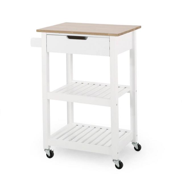 Dade Kitchen Cart with Wheels White/Natural - Christopher Knight Home