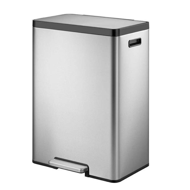 EKO EcoCasa II 45 Liter / 11. 8 Gallon Rectangular Kitchen Step Trash Can, Brushed Stainless Steel Finish