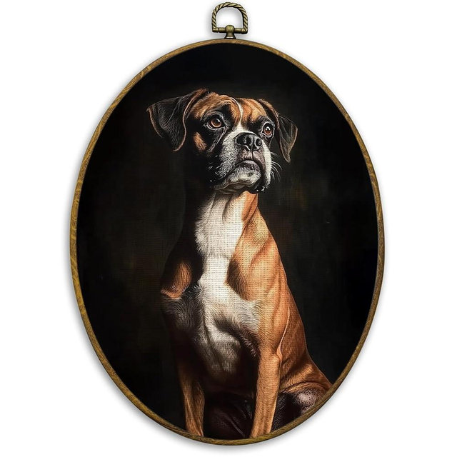 CUANFDDSF Vintage Boxer Dog Oval Wall Art Decor, Boxer Gifts for Women Wall Hanging Decor, Dark Moody Classic Dog Framed Canvas Prints for Home Bedroom Living Room, 8.6x11.4 Inch