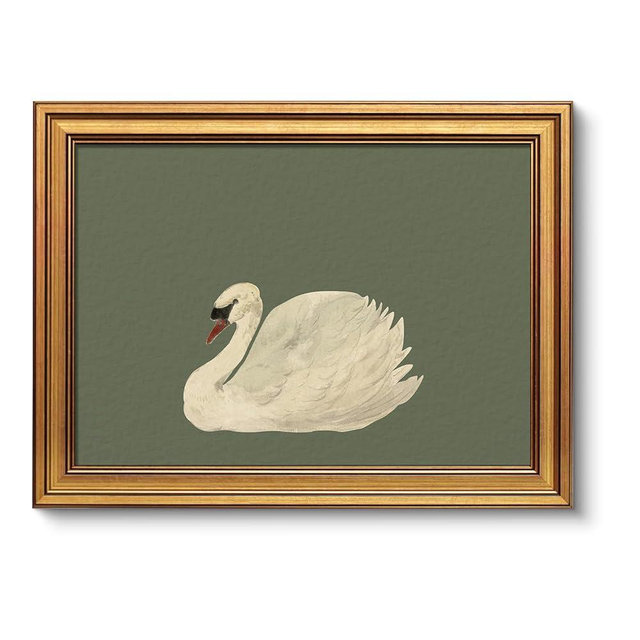 VIYYIEA Vintage Gold Framed Wall Art for Living Room, Swan Canvas Prints Home Decor, Oil Painting Picture, Bedroom Wall Decor Gifts for Friends or Family -【Swan Green】-(16L x 12W)