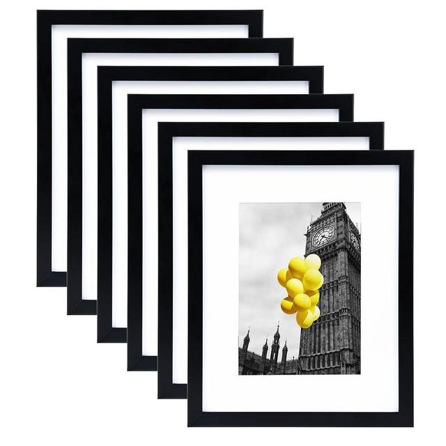 BSRHOME 8x10 Picture Frame Set of 6, Display Pictures 5x7 with Mat or 8x10 Without Mat for Tabletop Display and Wall Mounting, Black