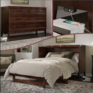 Pfeffer Solid Wood Murphy Bed Chest with 6" Mattress and Built-in Charger