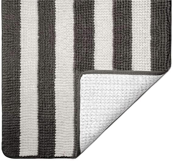 Gorilla Grip Original Luxury Chenille Bathroom Rug Mat, 48x24, Extra Soft and Absorbent Shaggy Rugs, Machine Wash, Quick Dry Bathmat, Plush Carpet for Tub, Shower Bath Room Floor Mats, Dark Gray White