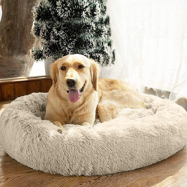 SAVFOX Plush Calming Dog Beds, Donut Dog Bed for Small Dogs, Medium, Large & X-Large, Comfy Cuddler Dog Bed and Cat Bed in Faux Fur, Washable Dog Bed, Multiple Sizes S-XXL
