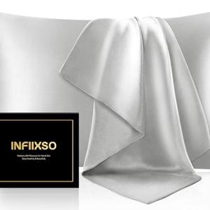 Mulberry Silk Pillowcase for Hair and Skin, Silk Pillow Cases Standard Size with Hidden Zipper 20x26 Inches, Ultra Smooth and Soft Cooling Pillow Cases for Hot Sleepers(Light Grey, 1 Pack)