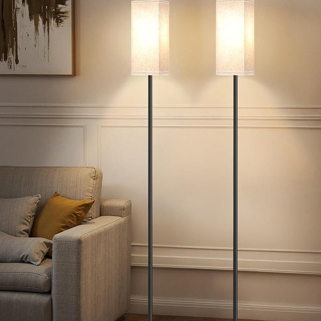 GOEBLESON Set of 2 Floor Lamps for Living Room, Modern Tall Standing Lamps with Foot Switches, Bulb Not Included, 64.6'', for Living Room, Bedroom, Kids Room, ETL Listed, Beige and Black E07LDP205W1