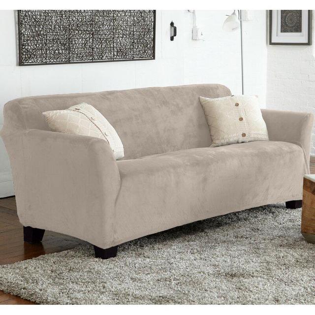 Velvet Plush Form Fit Stretch Box Cushion Sofa Slipcover