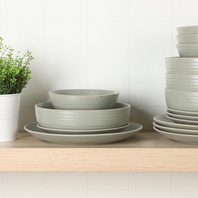 Gibson Home Dinah 16pc Double Bowl Stoneware Embossed Speckled Dinnerware Set Sage Green