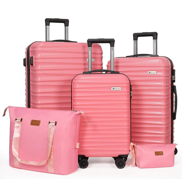 Luggage Set 3 Pieces (20/24/28) -Suitcase Set - Carry on Luggage with Wheels - Check-in Luggage - PC + ABS Durable Suitcase Rotating Silent Wheels Hardside Luggage with Spinner Wheels,5pcs (Pink)