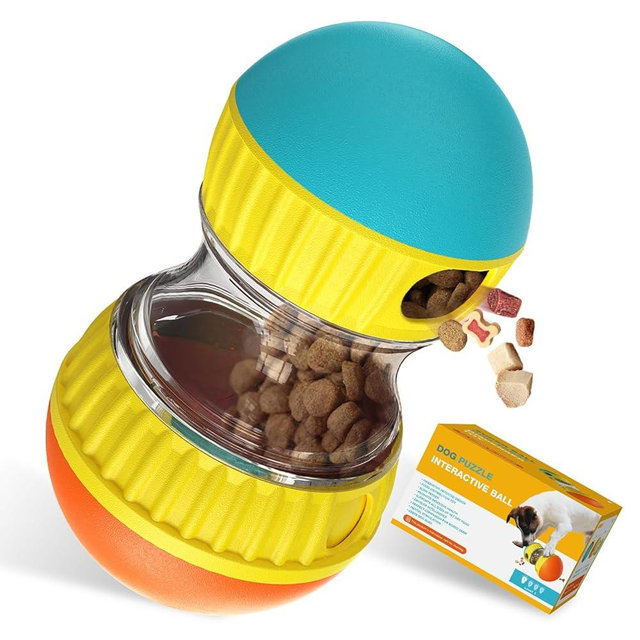 BSISUERM Dog Treat Dispensing Puzzle Toy Adjustable Food Dispenser Slow Feeder Puppy Enrichment Rolling Ball Pet Interactive Chase Toys Stimulating Game for Small Medium Dogs Gift to Keep Them Busy