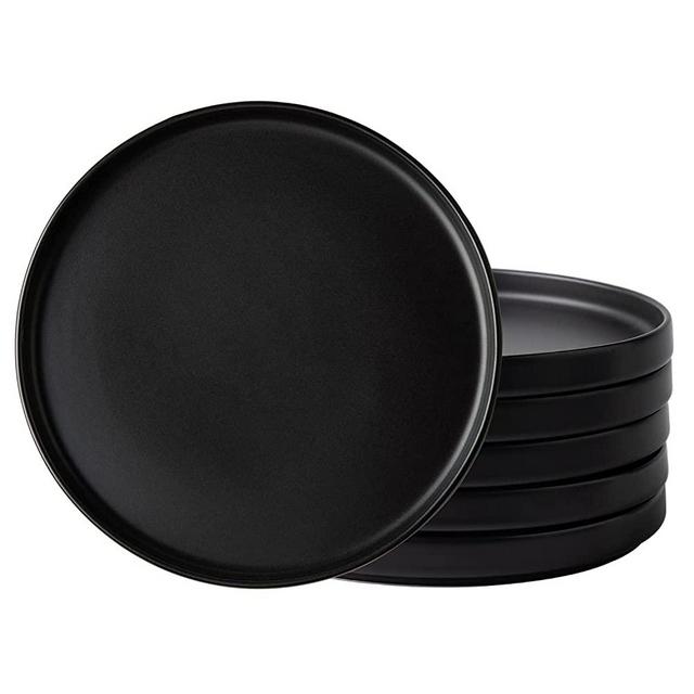 AmorArc Ceramic Salad Plates Set of 6, 8.0 Inch Dessert Dishes Set for Kitchen, Appetizer, Small Dinner Plates, Microwave & Dishwasher Safe, Scratch Resistant, Matt Black