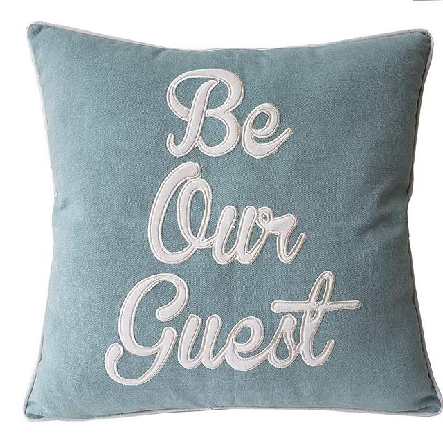 EURASIA DECOR Be Our Guest Embroidered Square Accent Throw Pillow Cover - for Guestroom, Bedroom, Couch (Sea Blue, 18"X18")