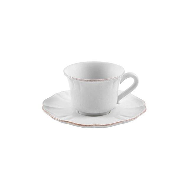 Casafina Impressions Collection Stoneware Ceramic Tea Cup and Saucer 8 oz, White
