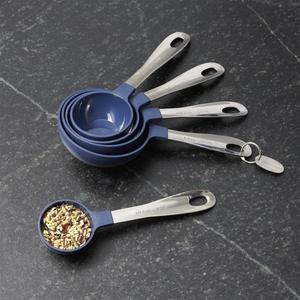 Stainless Steel and Blue Measuring Cups, Set of 5