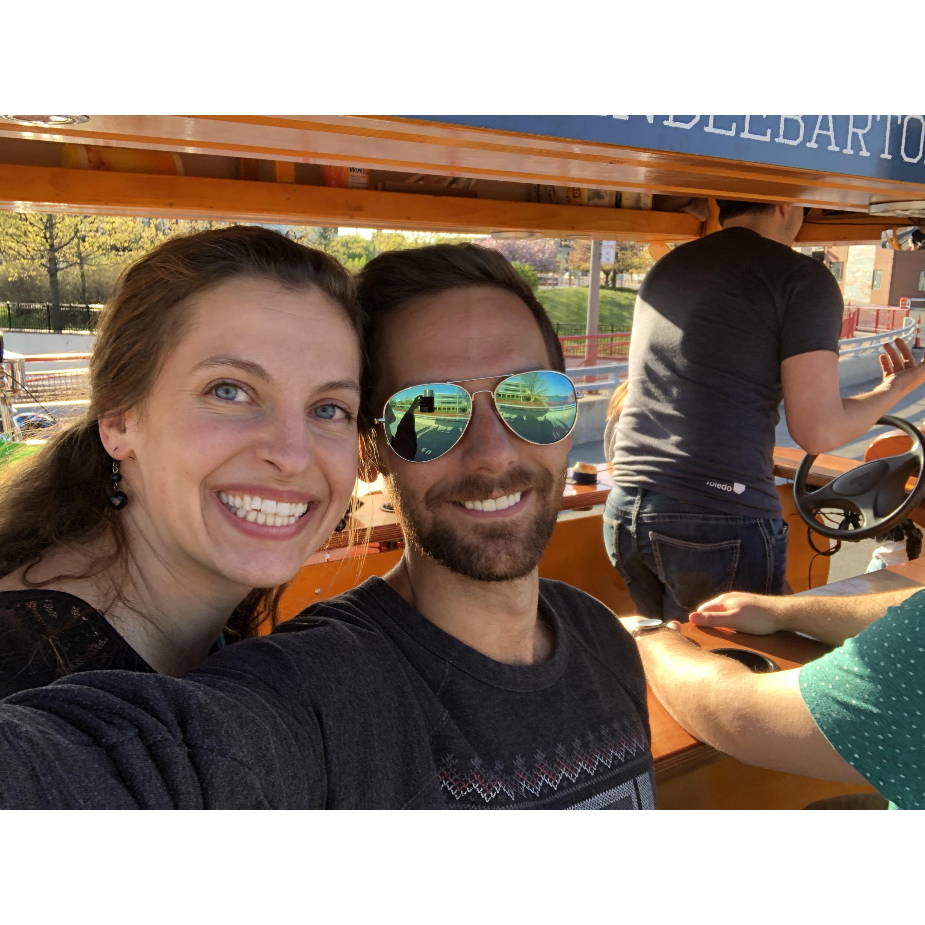Year. 2- Celebrating our match to Michigan with a group Pedal Saloon!
