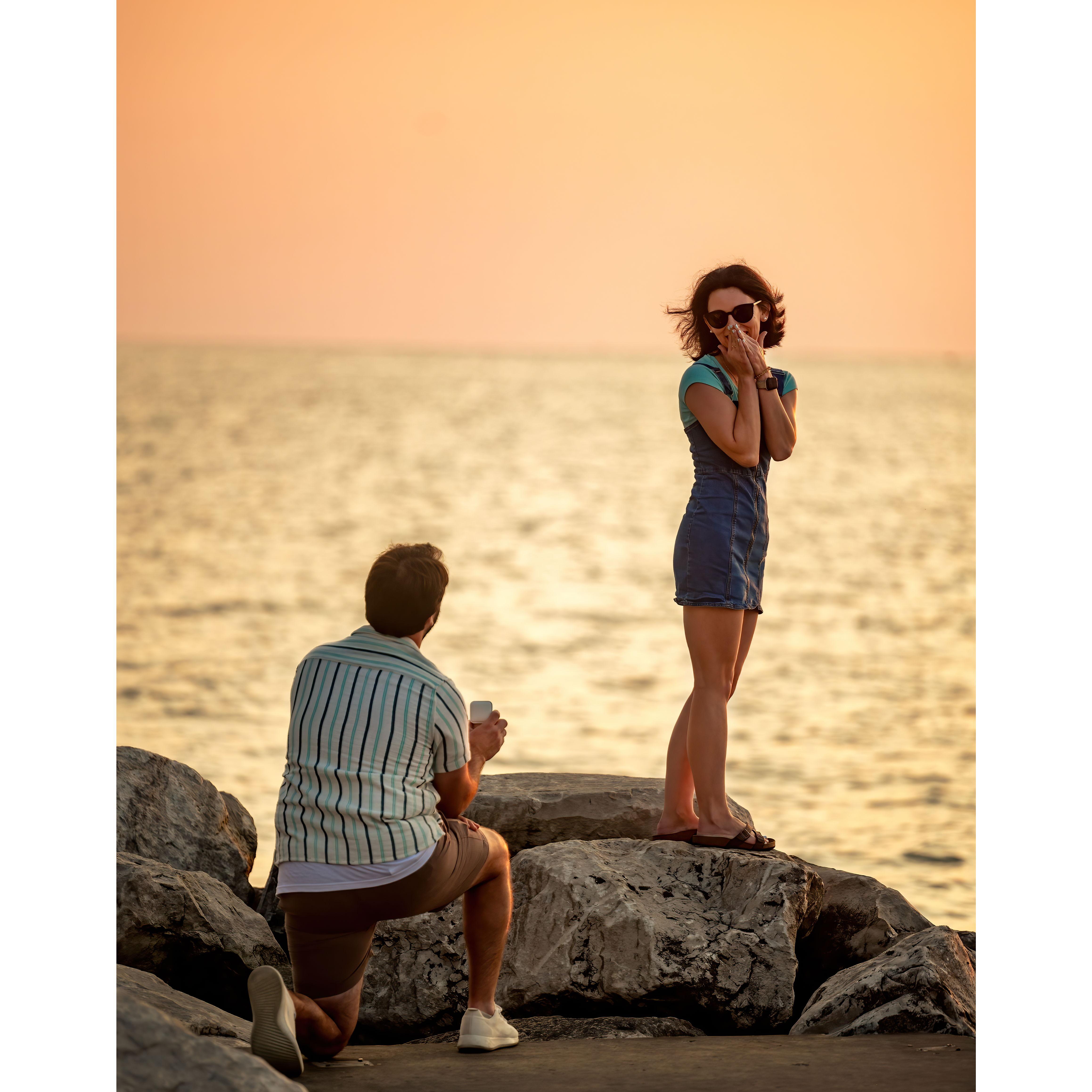 Lex's shock at turning around to Ayden down on one knee popping the question!