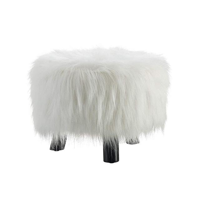 Linon Flokati Foot, 16-Inch, White Stool, 16"W x 16"D x 12.6"H,