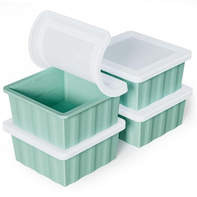 Silicone Freezer Tray for Soup Ice Cubes: 2-Cup Freezing Tray with Lid for Meal Prep - 4Pack Silicon Soup Portion Freeze Tray Make Stock Souped Ice Cube