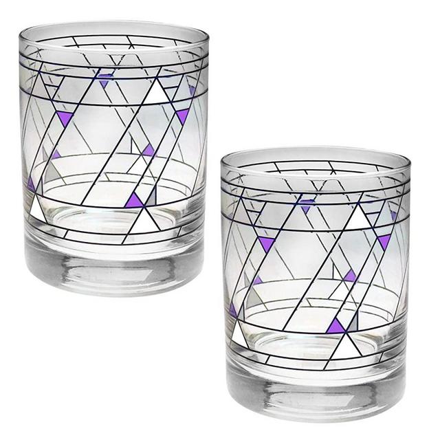 Frank Lloyd Wright DOF Double Old Fashioned Glass 14-Ounce (Gift Boxed Set of 2, Hollyhock)