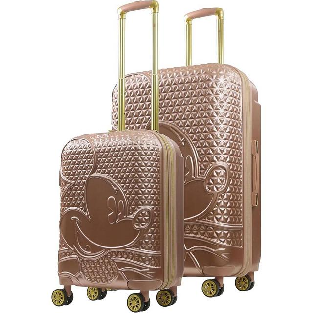 FUL Disney Mickey Mouse 2 Piece Rolling Luggage Set, Hardshell Suitcases with Spinner Wheels, 22/30 Inch, Rose Gold