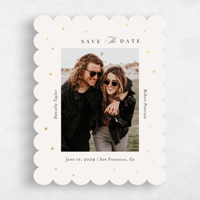 Beige Scalloped Wedding Save the Date - Emery Photo Foil