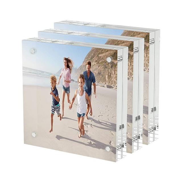 AITEE 4x4 Picture Frames Acrylic 3pcs, Clear Photo Frames with Double-Sided， Photo Frames Desktop Display（10 + 10MM Thickness ）