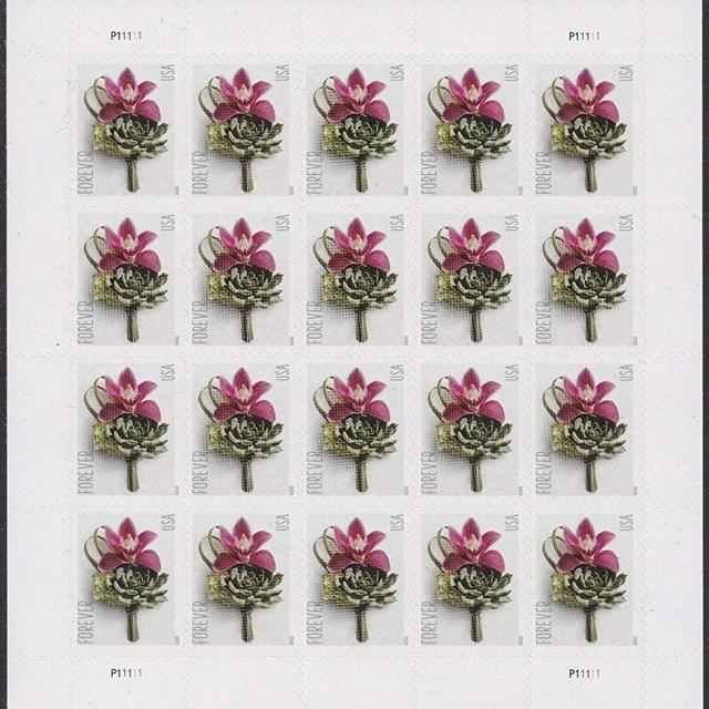 Contemporary Boutonniere Sheet of 20 Forever Postage Wedding Stamps Scott 5457
