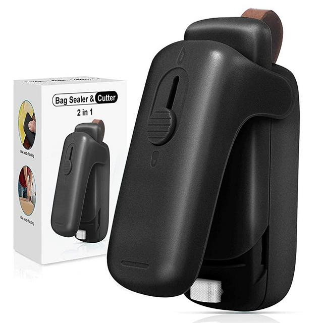 EZCO Bag Sealer Mini, Handheld Bag Heat Vacuum Sealer, 2 in 1 Heat Sealer & Cutter Portable Bag Resealer Machine Food Saver for Plastic Bags Storage Snack Cookies Fresh (Battery Included)