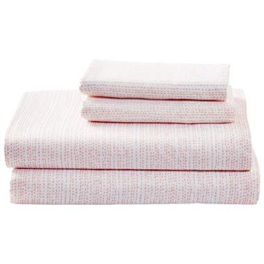 Rivet Half Moon Sateen 100% Cotton Bed Sheet Set, King, White / Peach Pink