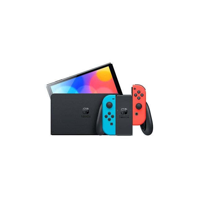 Nintendo Switch OLED Gaming Console With Neon Blue and Red Joy Con - Manufacturer Refurbished