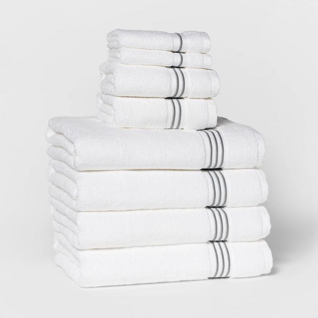 8pc Bath Towel Set Light Gray Stripe - Threshold Signature™