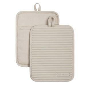 KitchenAid Ribbed Soft Silicone Pot Holder 2-Pack Set, Milkshake Tan, 7"x9"