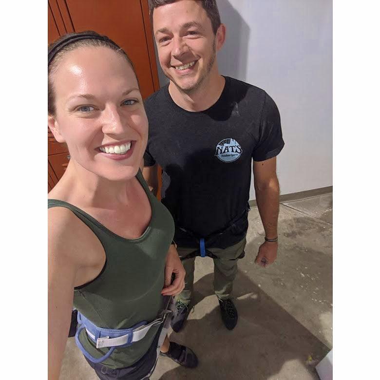 Taken right after the first time Abbie climbed her first 5.11 in the place it all began.