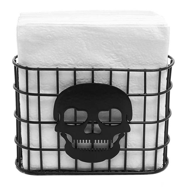MyGift Skull Design Tabletop Napkin Holder, Metal Wire Paper Towel Dispenser, Black