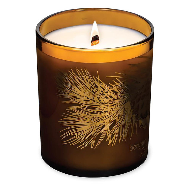 Hemlock Park Amber Gold Leaf Glass Wood Wick Candle Handcrafted with Natural Coconut Wax (Standard 7.2 oz, Bergamot Cedar)