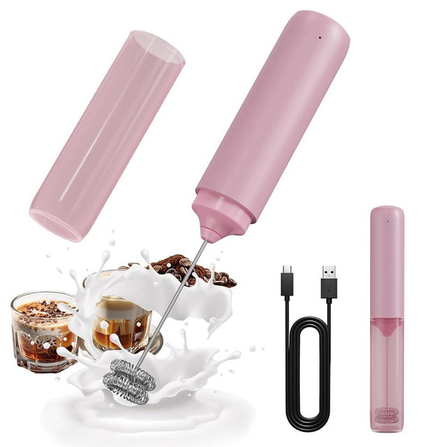 CIRCLE JOY Portable Rechargeable Milk Frother Hanheld, Dual Spring Whisk Electric Coffee Frother Wand Drink Mixer for Matcha Lattes Cappuccino, Kitchen Gifts, Pink