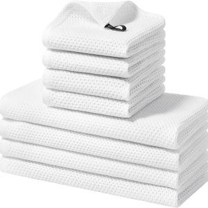 WHITE Homaxy 100% Cotton Kitchen Towels and Dishcloths Set, 12 x 12 Inches and 13 x 28 Inches, Set of 8 Bulk Kitchen Towels Set, Ultra Soft Absorbent Dish Cloths for Washing Dishes, White