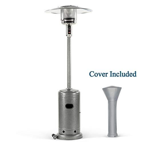 PAMAPIC 46,000 BTU Outdoor Modern Propane Powered Patio Heater with Cover, Stainless Steel, Silver Hammered